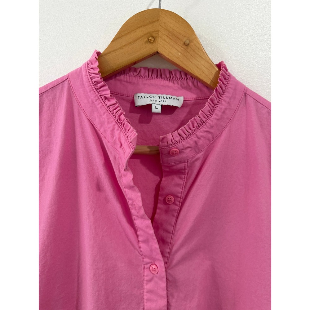 Taylor Tillman Pink Cammie Ruffle Shirt Dress Size Large Cotton - Picture 2 of 6